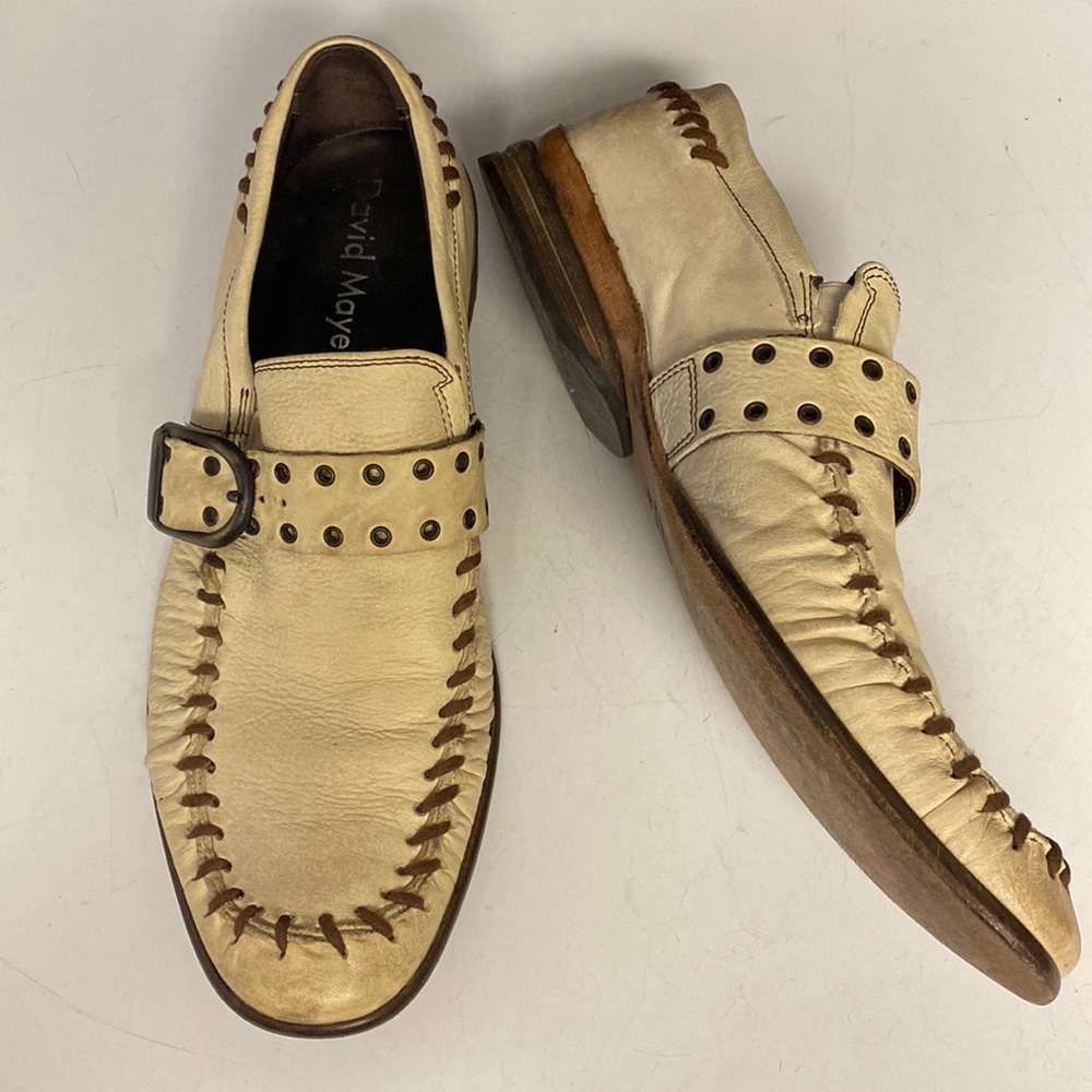 DAVID MAYER Leather Buckle Accent Loafer Shoe 40